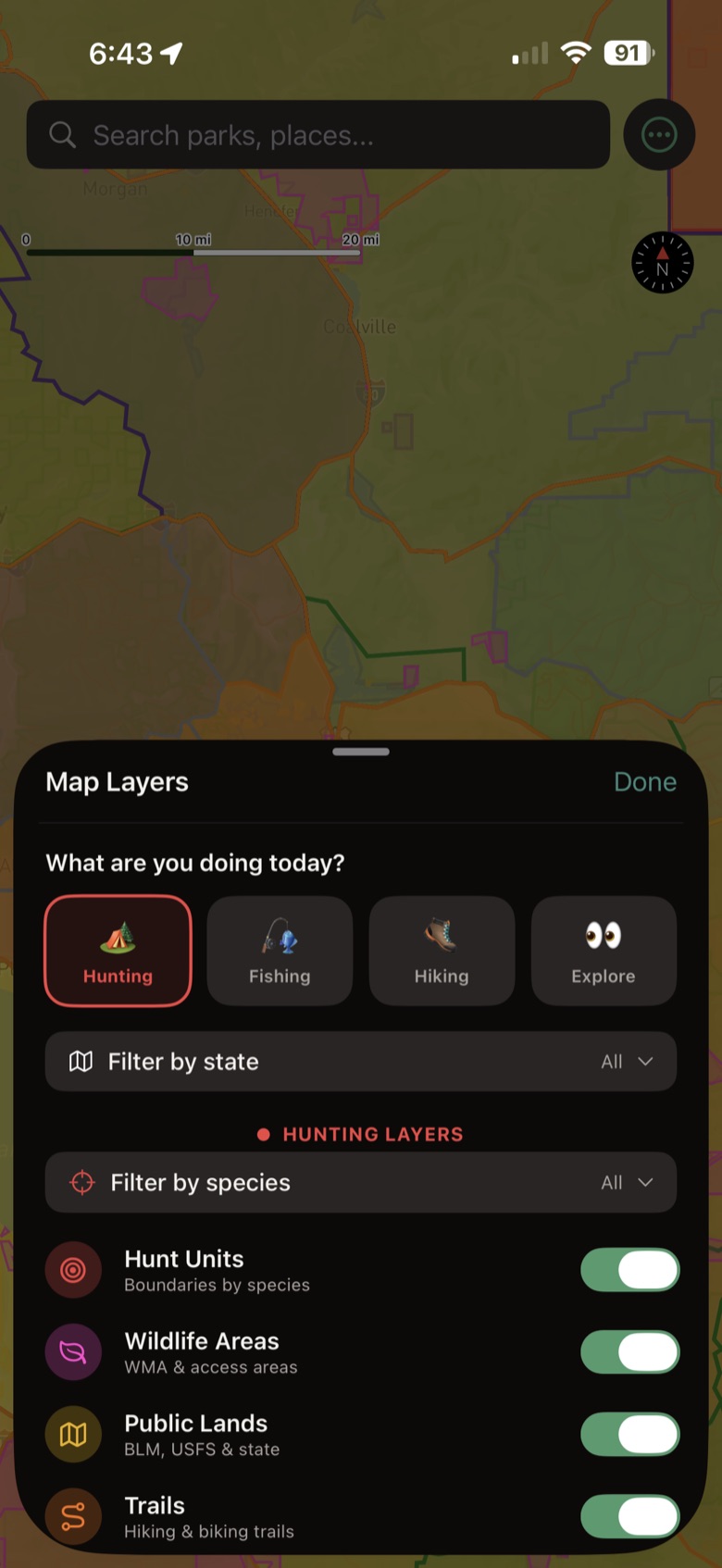 Map with hunting layers in Nomatic Atlas